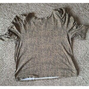 Women's Loft Cheetah Print Top Shirt Size XL Cinched Half Sleeve Round Neck
